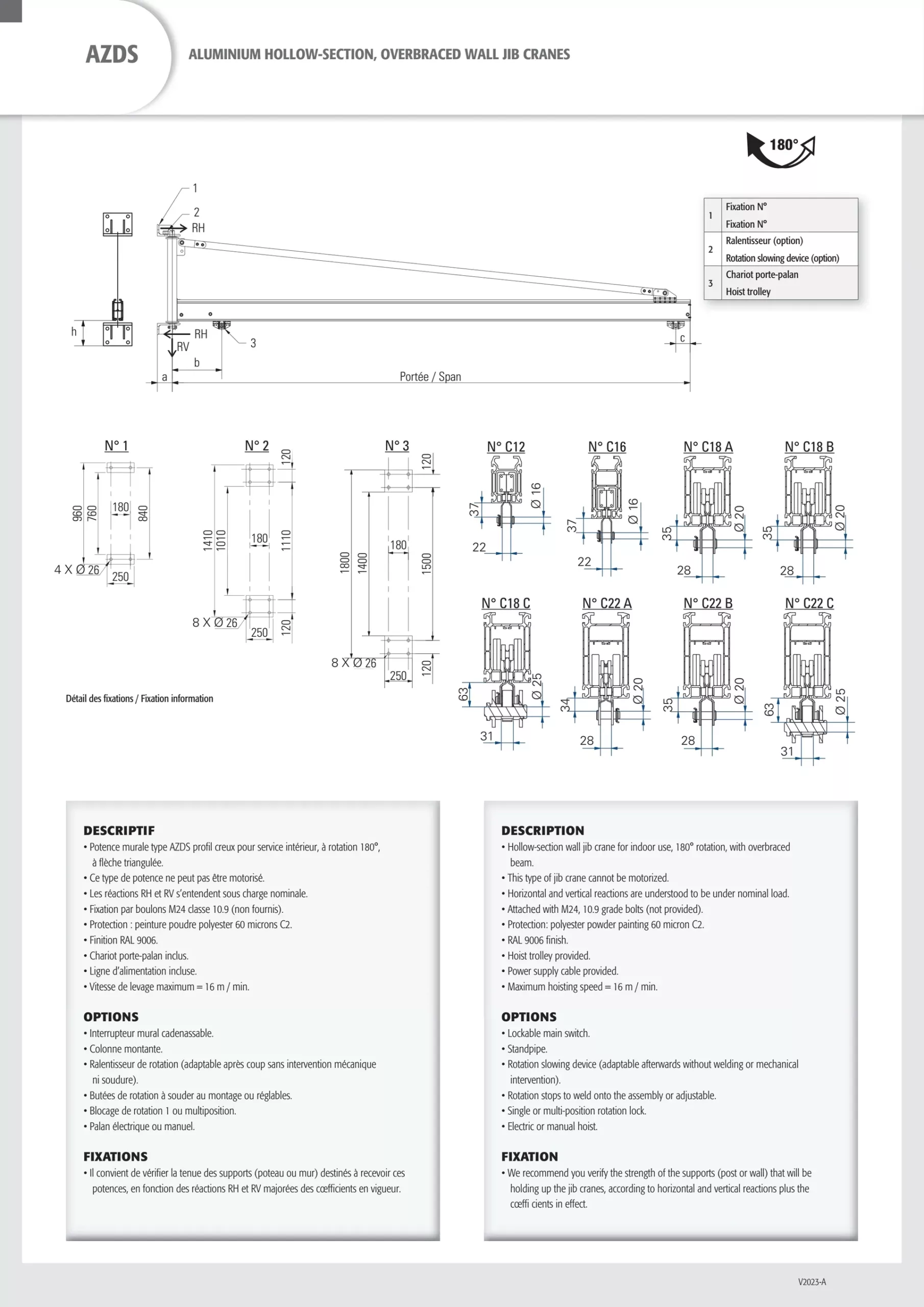 Aluminum Wall Jib Crane (AZDS) 63-2000 kg 2-8 m 2