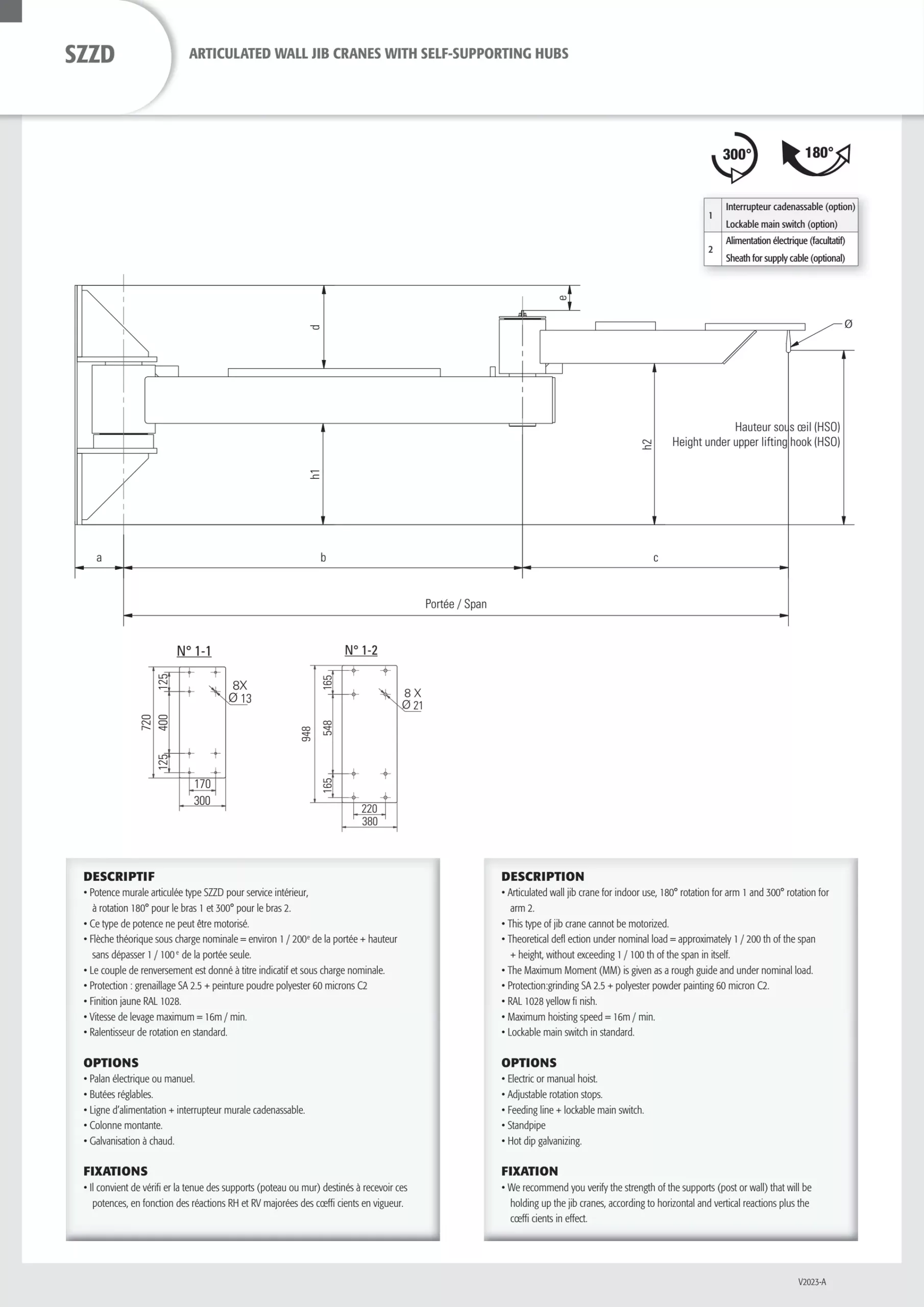 Self-Supporting Articulated Wall Jib Crane (SZZD) 50-1000 kg 2-5 m 2